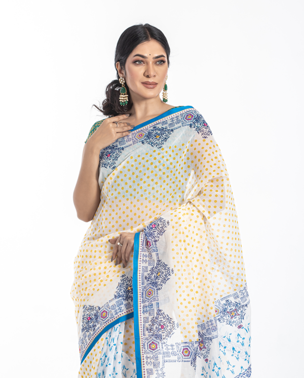 Elegant Cream Tangail Tant Saree - Image 3