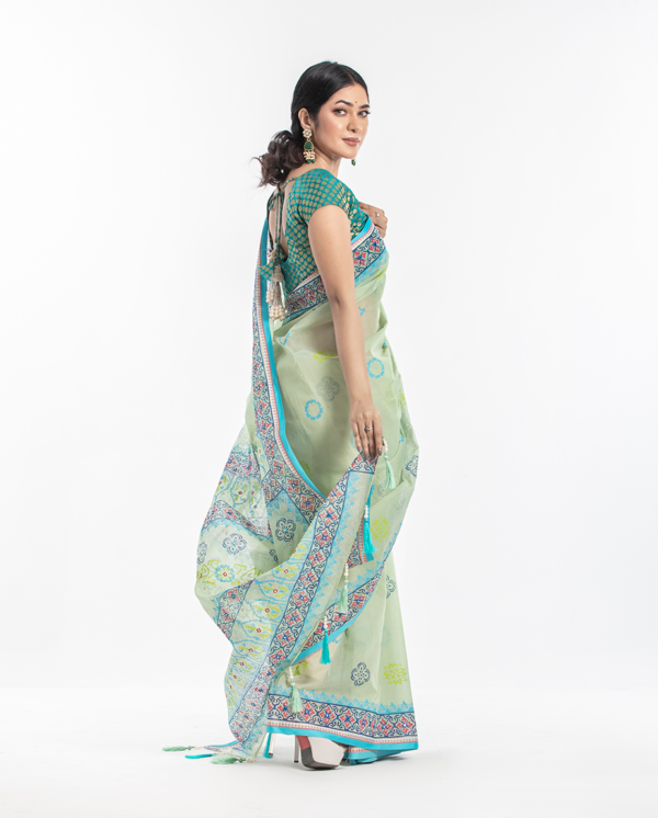 Charming Light Blue Tangail Tant Saree. S-9004 - Image 4
