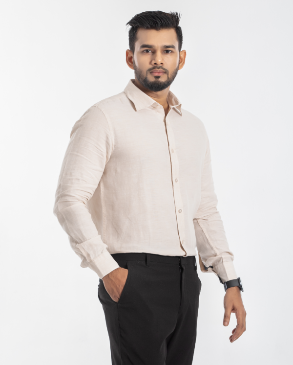 Men's Light Cream Slim-Fit Formal Shirt - Image 2