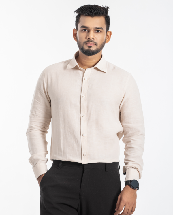 Men's Light Cream Slim-Fit Formal Shirt