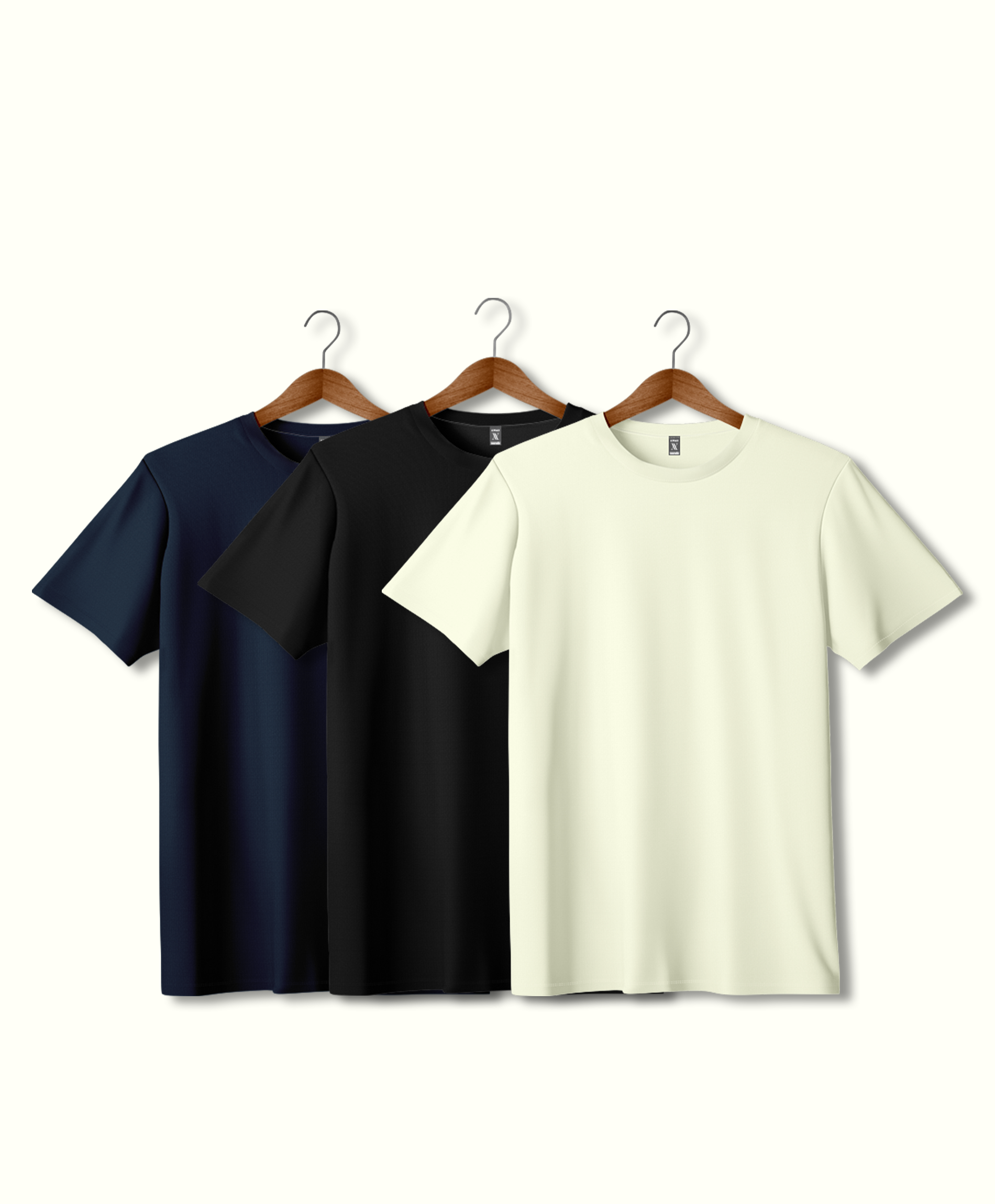 Mens Blank T-shirt-Combo – Milky White, Black, Navy Blue .