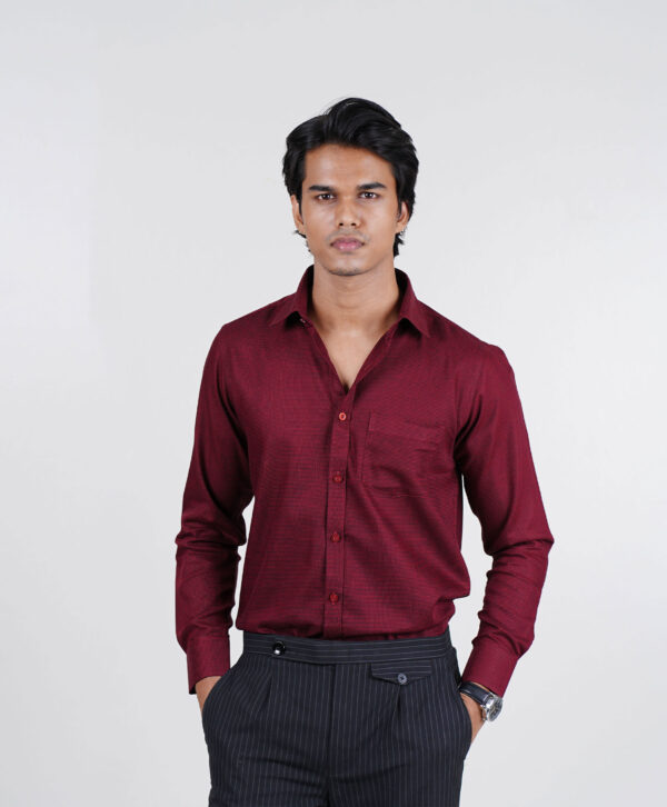 Red Black Jacquard Formal Shirt - Image 3