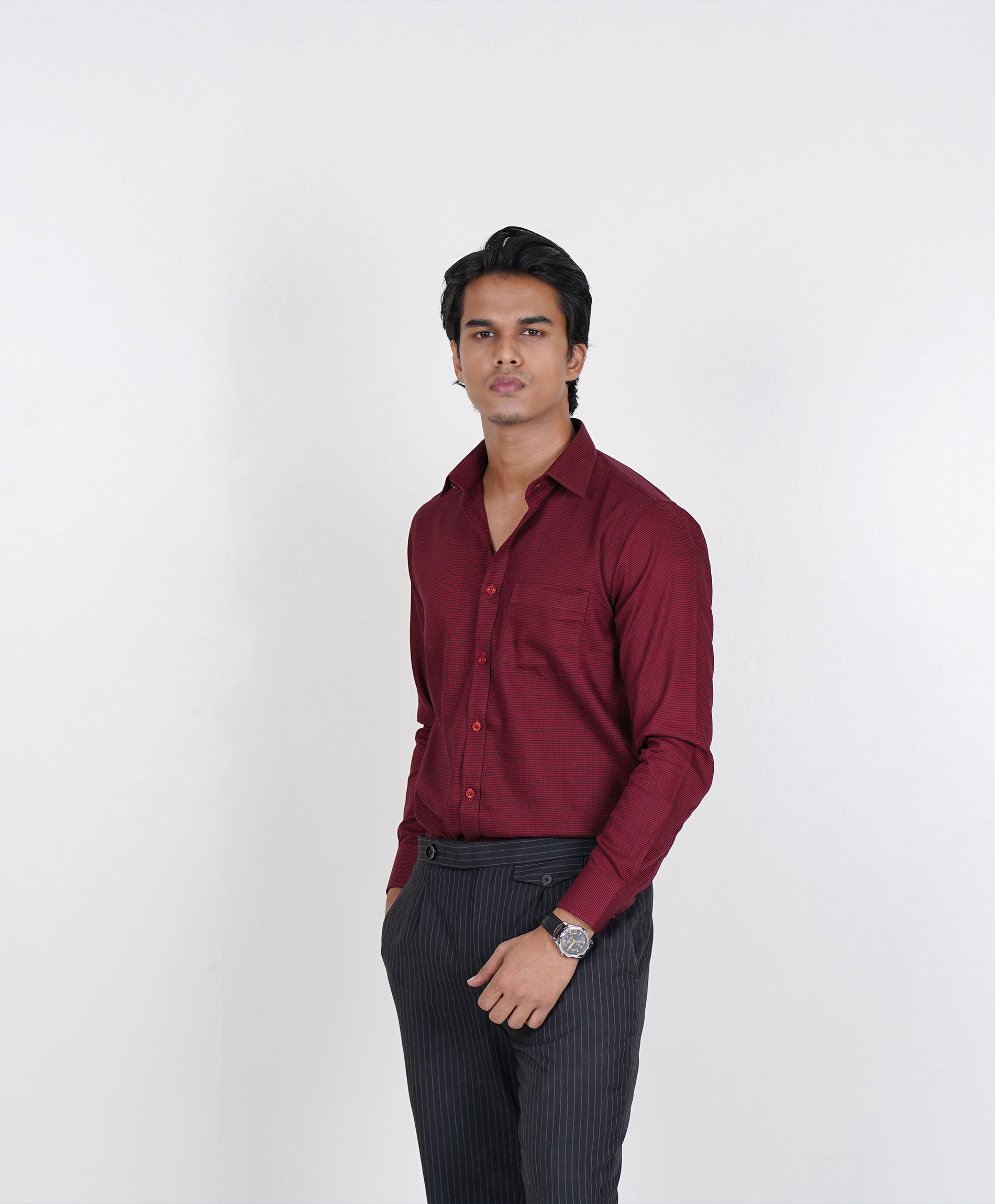 Red Black Jacquard Formal Shirt
