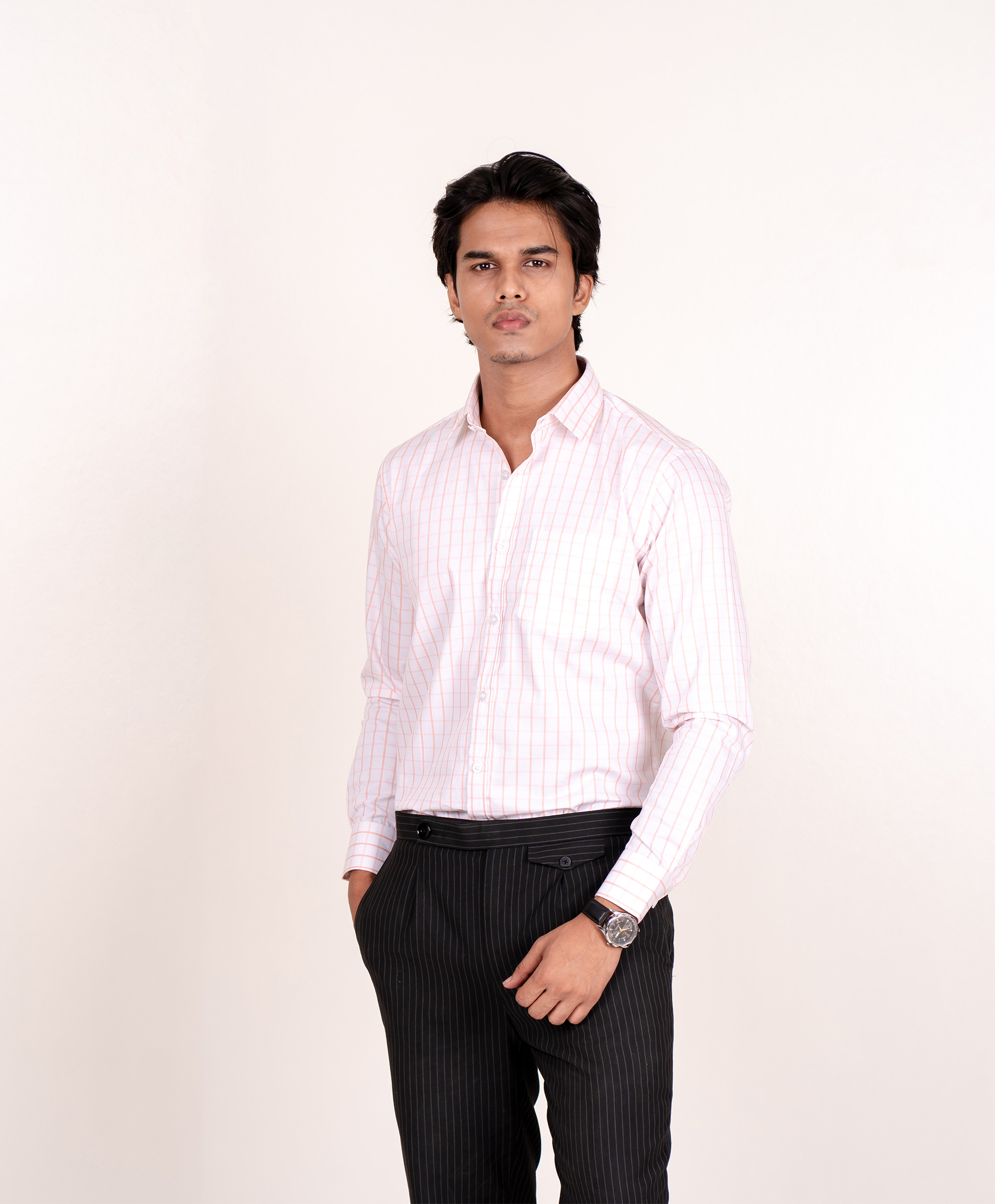 White Orange Check Formal Shirt