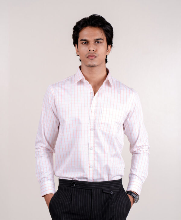 White Orange Check Formal Shirt - Image 5