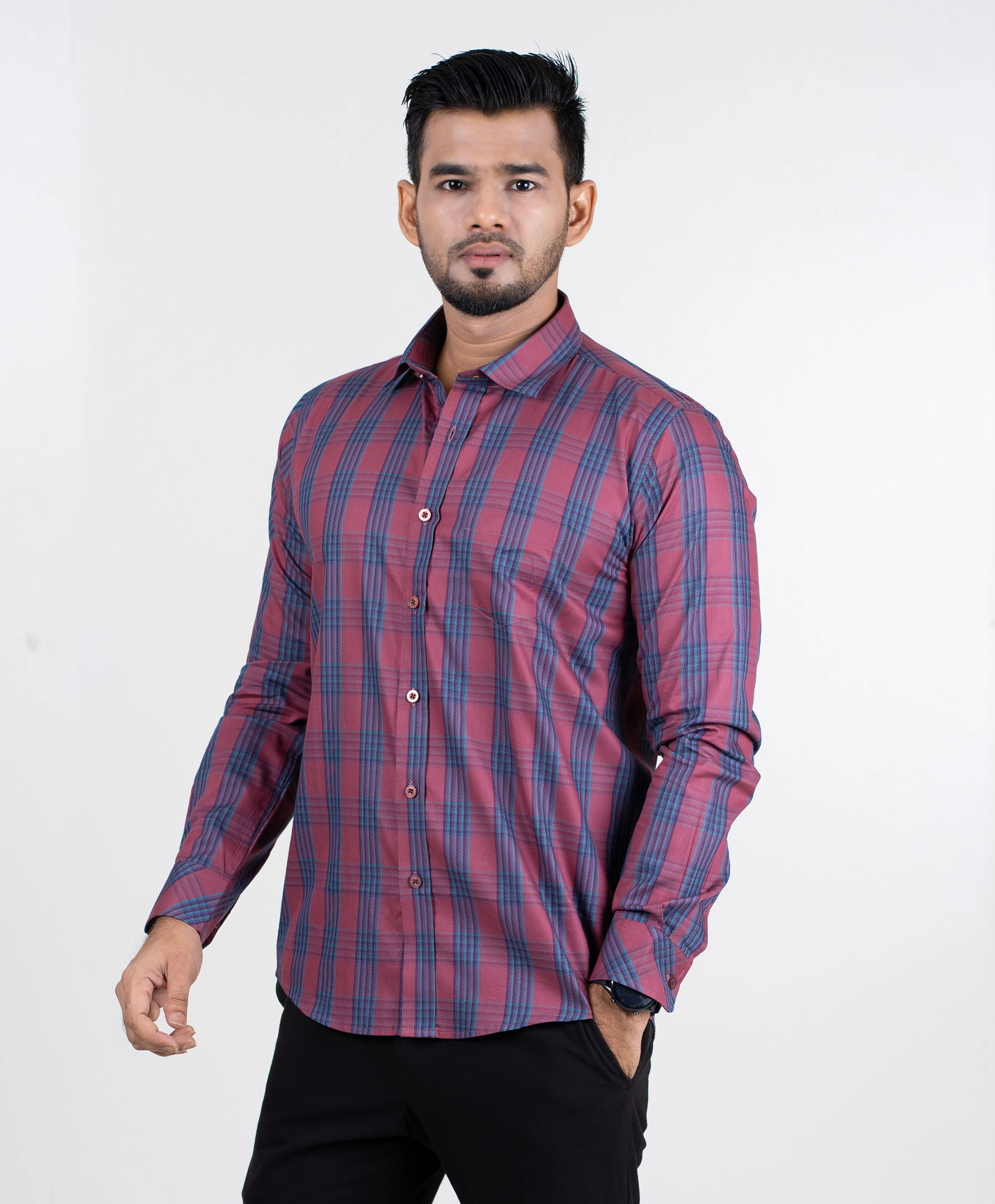 Maroon Check Formal Shirt